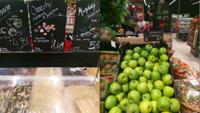 ポーランドのスーパーにて：果物とナッツ類